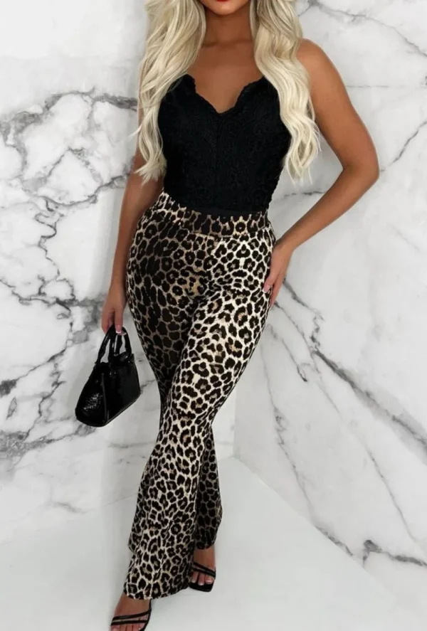 GIORGIA Chic Perfection Leopard Flared Jersey Trousers<Women Trousers & Leggings