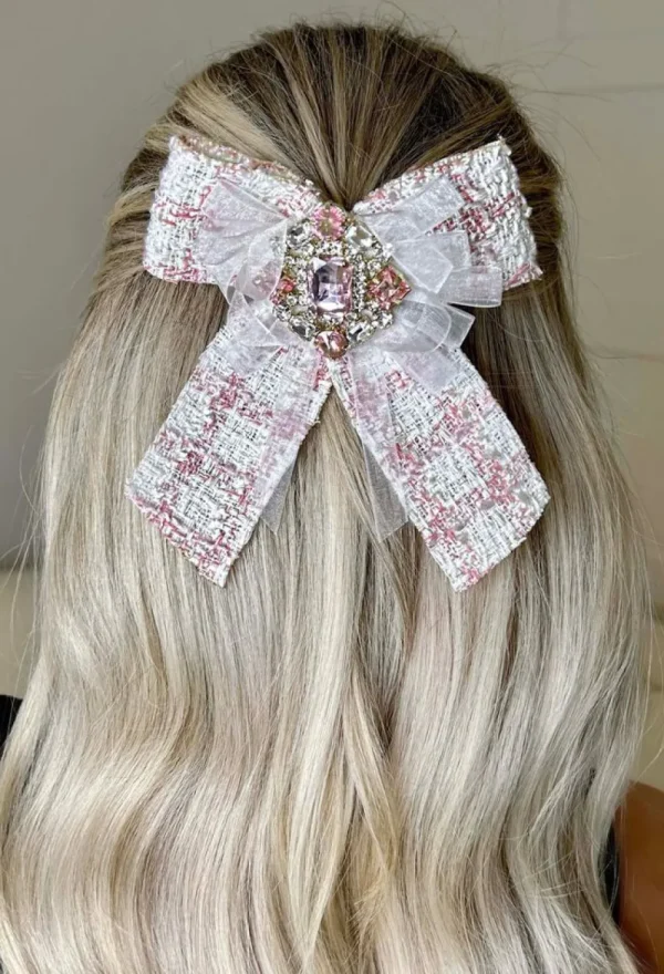 GO TOGETHER Chic Soiree Pink Tweed Diamond Embellished Hair Clip And Brooch<Women Hair Accessories