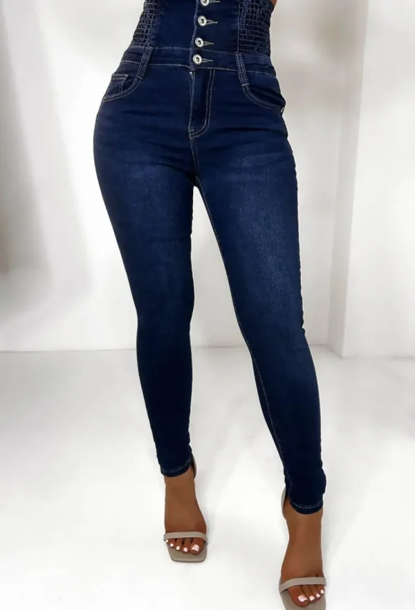 FABS FASHION Cinched & Ready Dark Blue High Waist Cinching Push Up Skinny Stretch Jeans<Women Jeans