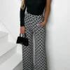 By Swan City Illusion Black Stretch Geometric Circle Wide Leg Trousers<Women Trousers & Leggings