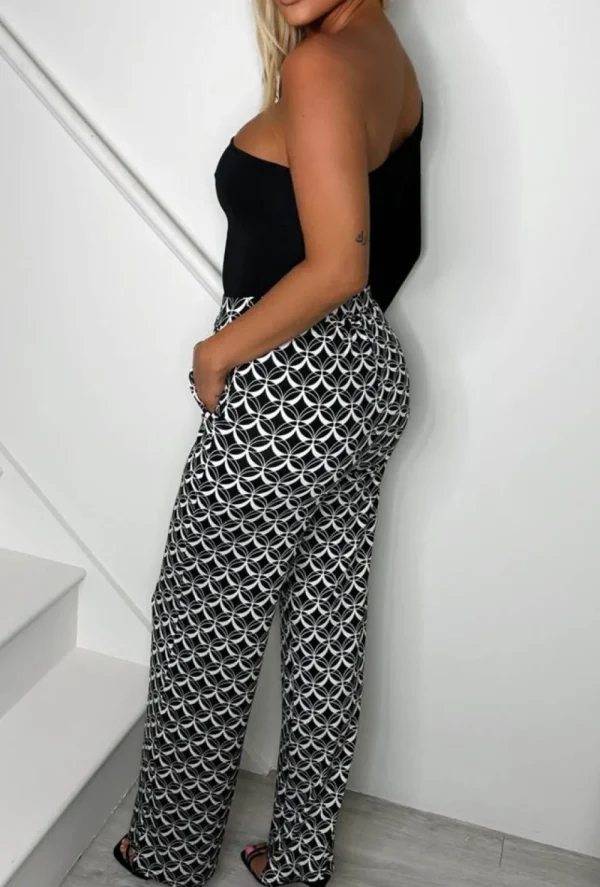 By Swan City Illusion Black Stretch Geometric Circle Wide Leg Trousers<Women Trousers & Leggings