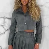 INFINITY City Slay Grey Pleated Skirt Pinstripe Co-Ord Outfit Set<Women Co-Ords