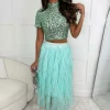 LEA MODE Cloud Nine Mint Green Waterfall Midi Skirt<Women Skirts