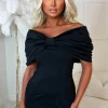 INSTA GIRL Cocktail Glam Black Bardot Bow Mini Dress<Women Dresses