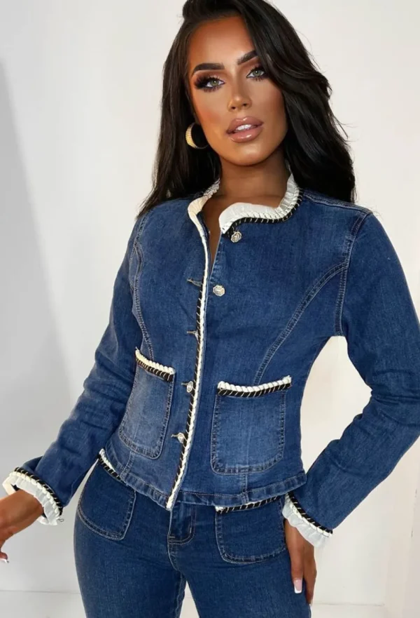 FABS FASHION Coco Babe Mid Blue Denim Cropped Collarless Jacket<Women Denim