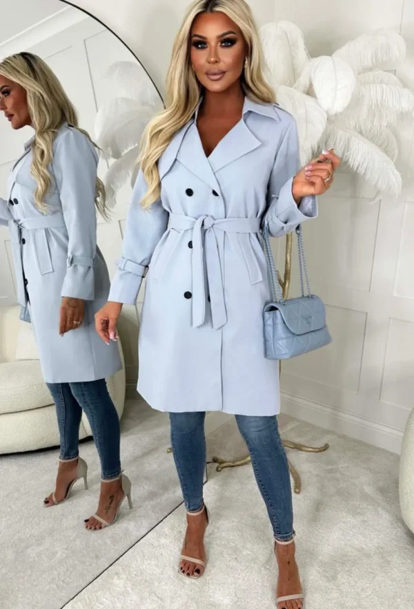 CHERRY KOKO Coco Desire Blue Belted Trench Coat<Women Coats And Jackets