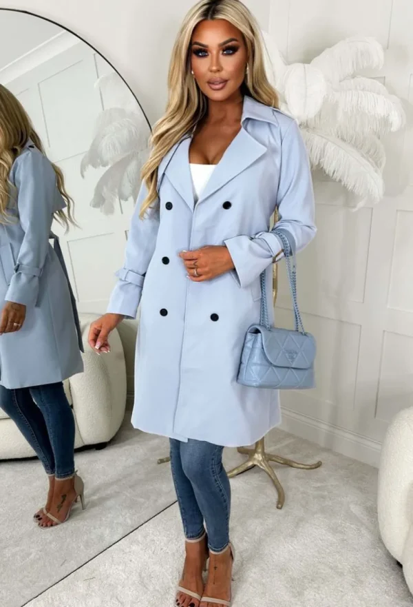 CHERRY KOKO Coco Desire Blue Belted Trench Coat<Women Coats And Jackets