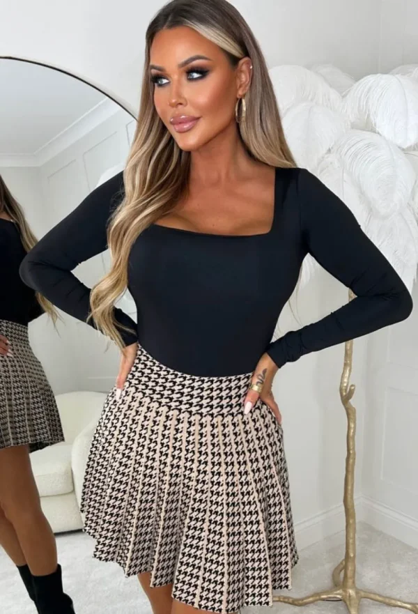 CHERRY KOKO Coco Fantasy Beige Knitted Pleated Houndstooth Mini Skirt<Women Skirts