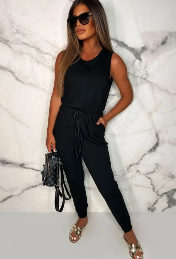 BE YOU Content Cutie Black Cut Out Stretch Jumpsuit<Women Jumpsuits