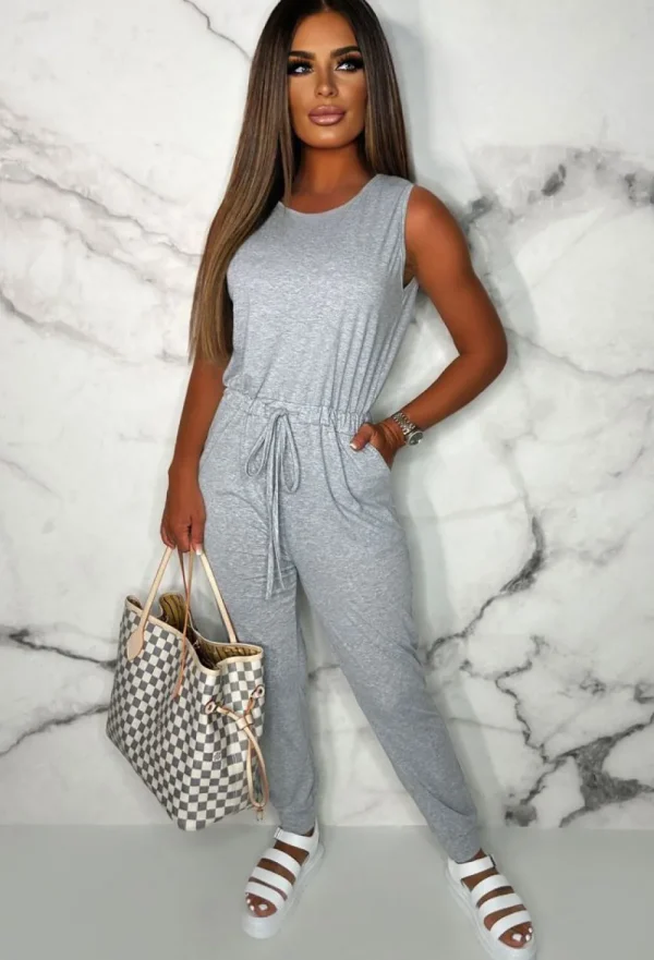 BE YOU Content Cutie Grey Cut Out Stretch Jumpsuit<Women Playsuits