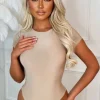 SOFT TOUCH Cool Attire Beige Round Neck Stretch Short Sleeve Bodysuit<Women Bodysuits