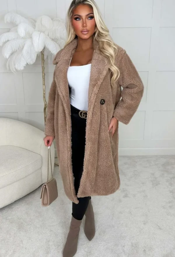 LEA MODE Cosy In The City Camel Double Breasted Teddy Coat<Women Coats And Jackets