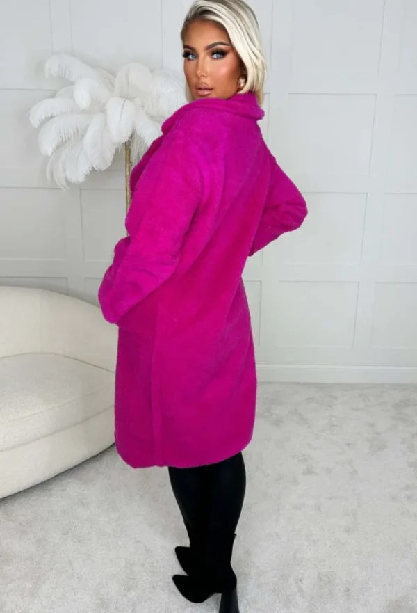 LEA MODE Cosy In The City Hot Pink Double Breasted Teddy Coat<Women Coats And Jackets