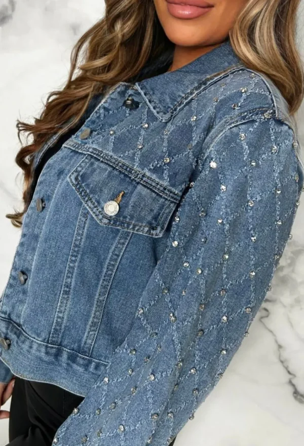 LEA MODE Crossed Lovers Blue Denim Diamante Jacket<Women Coats And Jackets