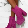 IDEAL SHOES Crushing Hot Pink Faux Suede Platform Block Heel Boots Limited Edition<Women Boots