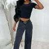 STYLEWISE Denim Daze Black Wide Leg Jean With Elasticated Back Waistband<Women Jeans