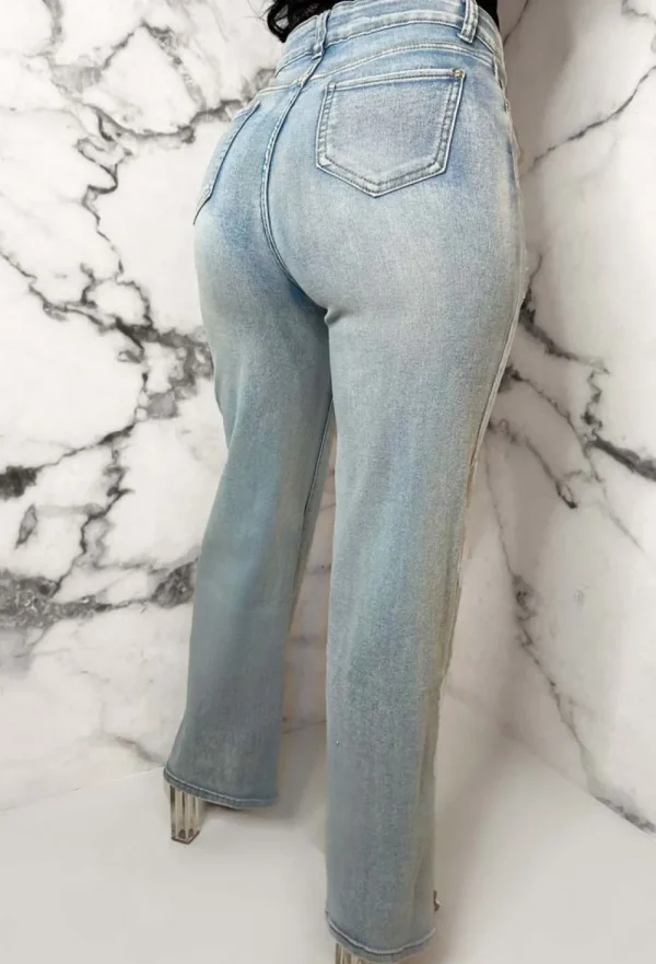 FABS FASHION Denim Escape Light Blue Stretch Wide Leg Distressed Jeans<Women Denim