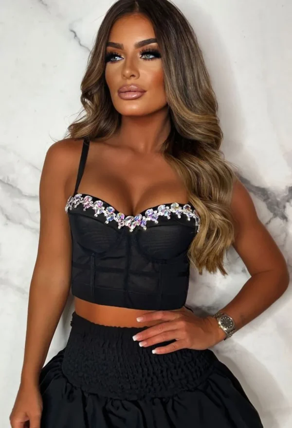 GOLDEN DAYS Diamonds Black Jewelled Crop Top<Women Crop Tops & Bralets