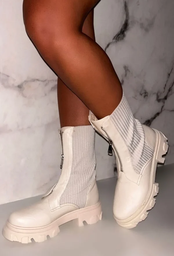 NO DOUBT Distracting You Over Cream Zip Up Ankle Sock Boots<Women Boots