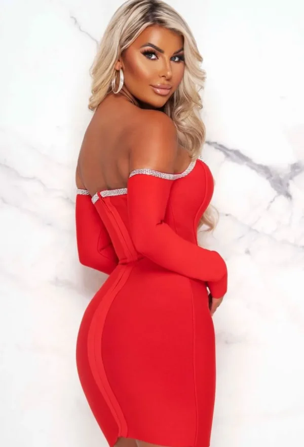 FP u0026 CO Diva Style Red Diamante Trim Corset Bandage Dress<Women Bandage