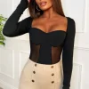 CHERRY KOKO Don'T Tempt Me Black Mesh Panel Bodysuit<Women Bodysuits