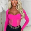 CHERRY KOKO Don'T Tempt Me Hot Pink Ultra Stretch Mesh Panel Bodysuit<Women Bodysuits