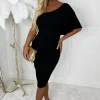 Evita Dream Of Romance Black One Shoulder Ruched Detail Midi Dress<Women Dresses