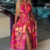 VJK Dubai Luxury Pink Satin Printed Maxi Dress<Women Dresses