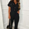 BE YOU Elegant Babes Black Button Detail Jumpsuit<Women Jumpsuits