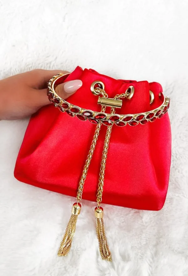 KOKO Elegant Charm Red Satin Diamante Embellished Handle Bag<Women Bags