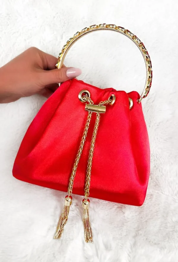 KOKO Elegant Charm Red Satin Diamante Embellished Handle Bag<Women Bags