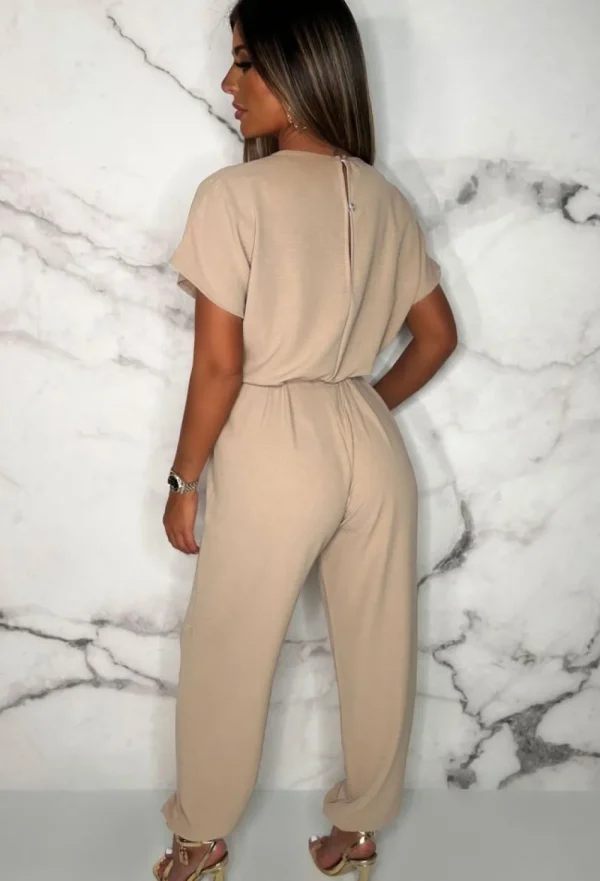 BE YOU Everyday Elegance Beige Elasticated Hem Belted Jumpsuit<Women Jumpsuits