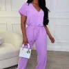 BE YOU Everyday Elegance Lilac Elasticated Hem Belted Jumpsuit<Women Jumpsuits