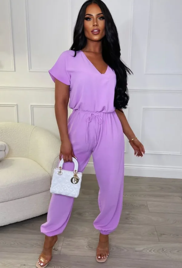 BE YOU Everyday Elegance Lilac Elasticated Hem Belted Jumpsuit<Women Jumpsuits