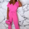 BE YOU Everyday Elegance Pink Elasticated Hem Belted Jumpsuit<Women Jumpsuits