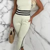 LEA MODE Everyone Around Me Cream Side Striped Knitted Loungewear Set<Women Loungewear