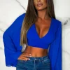 J5 FASHION Faded Love Cobalt Plisse Sleeve Top<Women Crop Tops & Bralets