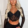 CHERRY KOKO Fall In Love Black Stretch Lace Sleeve Crop Top<Women Crop Tops & Bralets