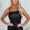 STYLEWISE Fashionista Fave Black Faux Leather Stretch Cargo Belted Skort Playsuit<Women Playsuits