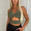 STYLEWISE Favourite Feeling Khaki Cut Out Crop Top<Women Crop Tops & Bralets