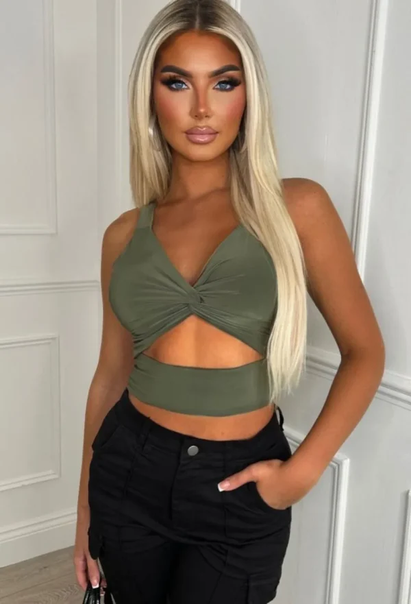 STYLEWISE Favourite Feeling Khaki Cut Out Crop Top<Women Crop Tops & Bralets