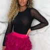 JUSDEPOM u0026 CO (SEE MOD) Femme Attire Fuschia Feather Elasticated Skirt<Women Skirts