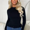 MOEWY Figure It Out Black Knitted Rib Enhancing Peplum Jumper<Women Tops