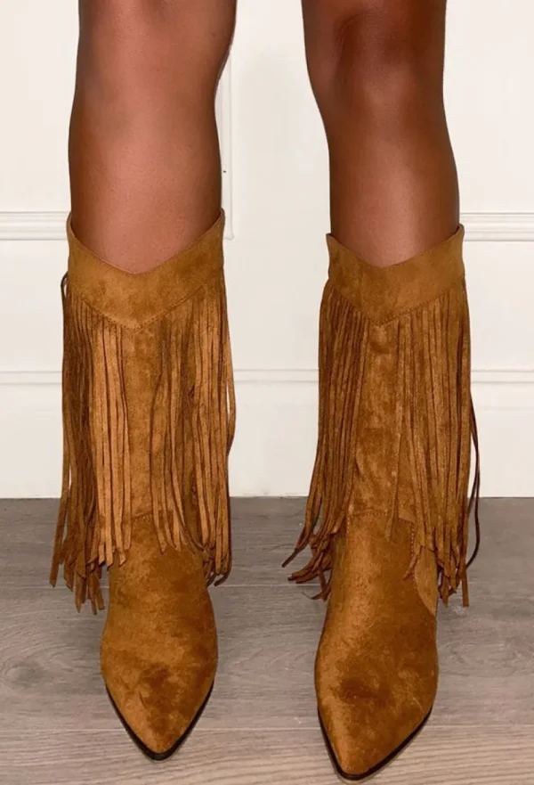 IDEAL SHOES Find Your Own Tan Suede Cowboy Boots<Women Boots