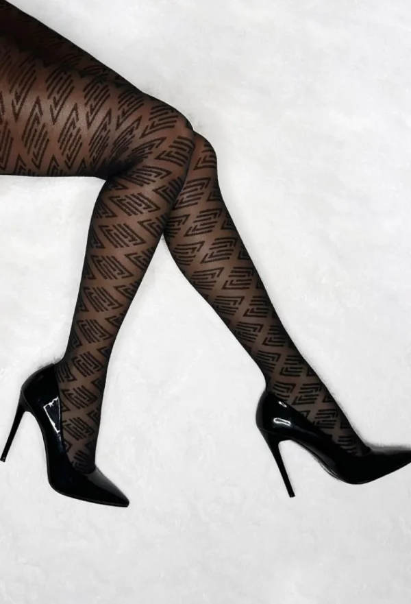 HNATALIE Forever A Baddie Black Geometric Pattern Tights<Women Tights