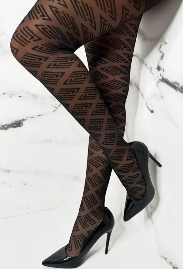 HNATALIE Forever A Baddie Black Geometric Pattern Tights<Women Tights