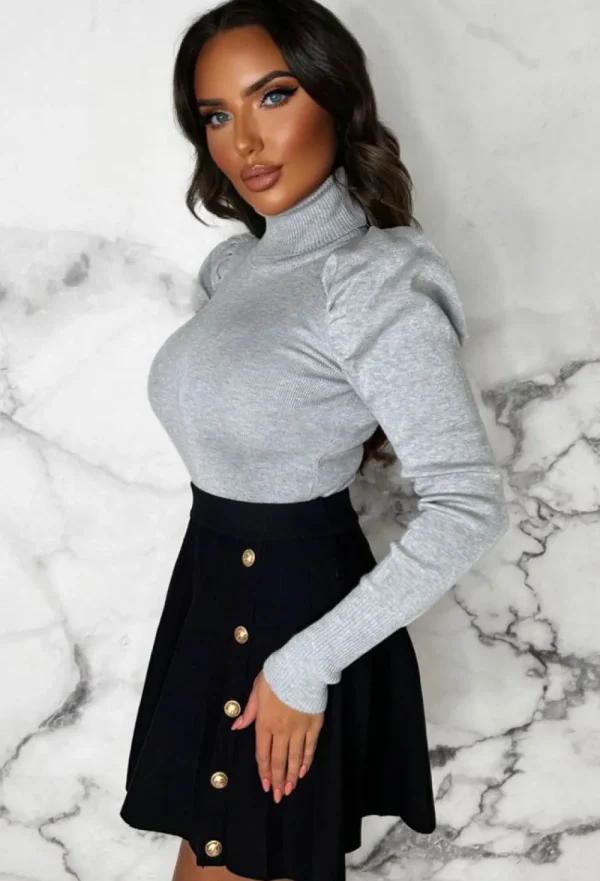 BE YOU Forever Cute Grey Roll Neck Puff Sleeve Jumper<Women Tops