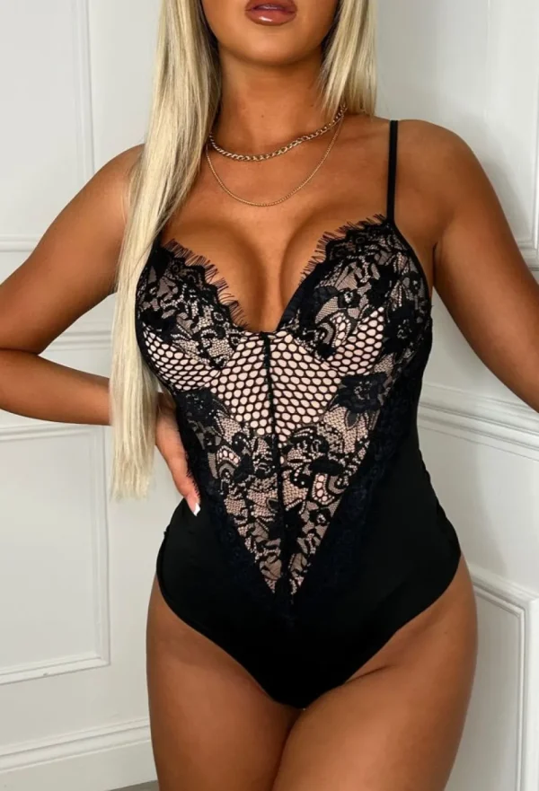 BABEZ Forever Flawless Black Lace Bodysuit<Women Tops