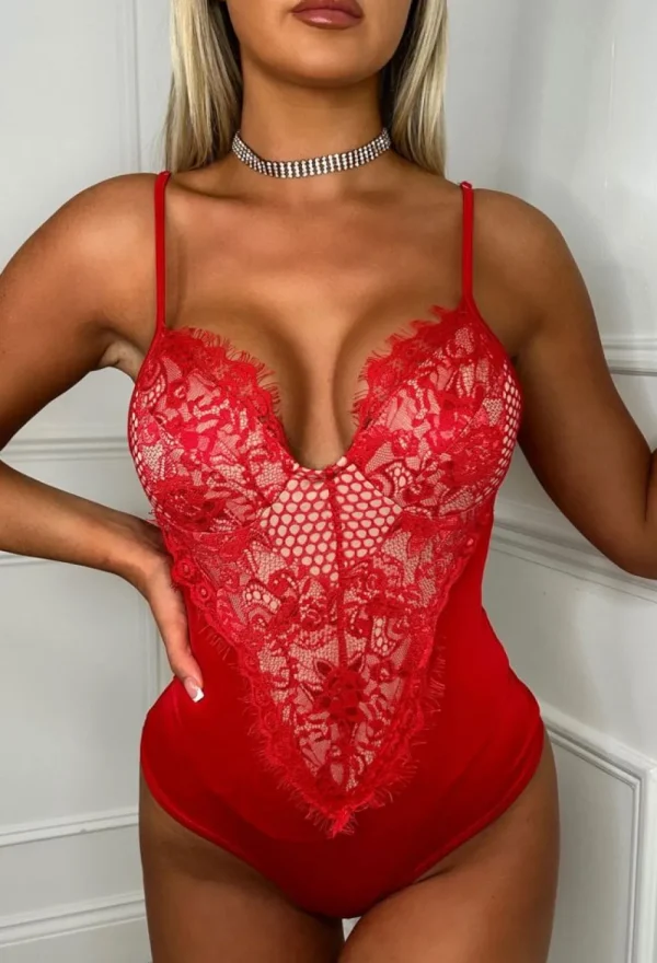 BABEZ Forever Flawless Red Lace Bodysuit<Women Tops