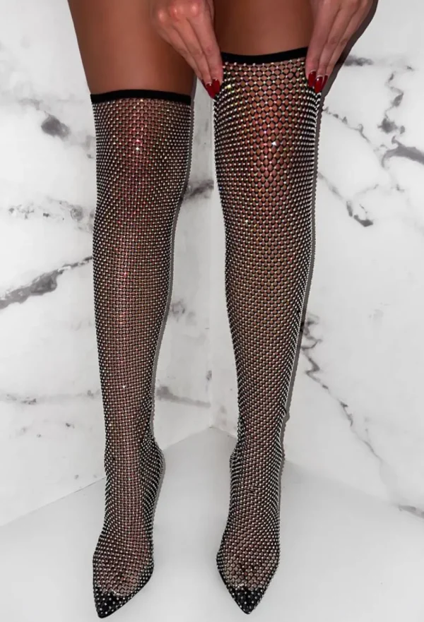 NO DOUBT Forever So Extra Black Rhinestone Over The Knee Boots<Women Boots